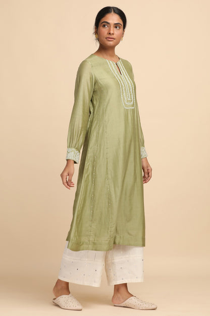 Pastel Green Beadwork kurta in Cotton Silk