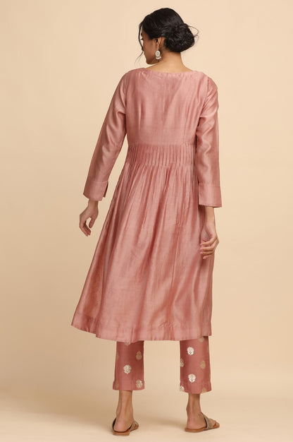 Dusty Pink Pleated kurta in Cotton Silk