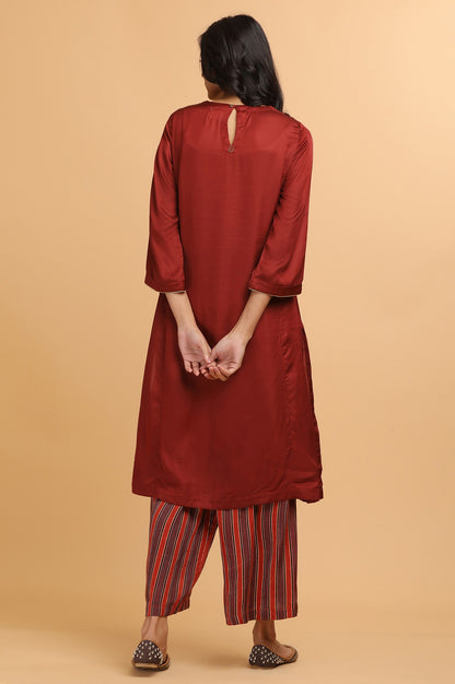 Red Solid kurta in Lustrous Modal Satin