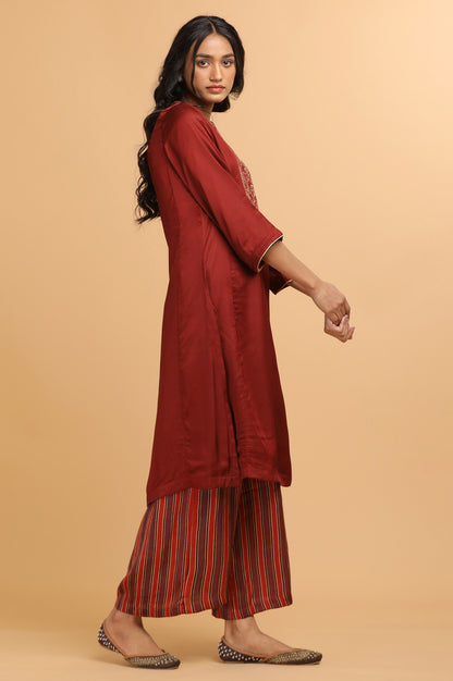 Red Solid kurta in Lustrous Modal Satin