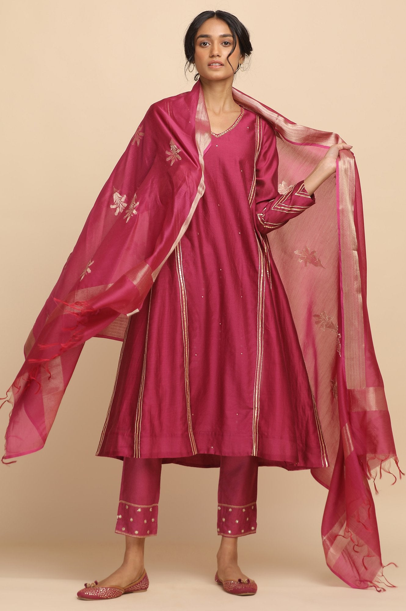 Pink Gota kurta in Cotton Silk