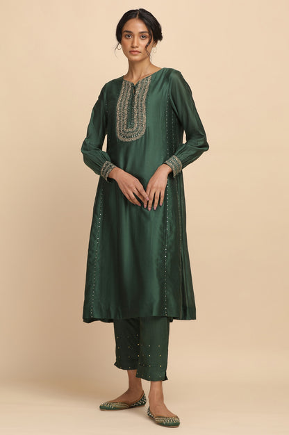 Dark Green Cotton Silk kurta