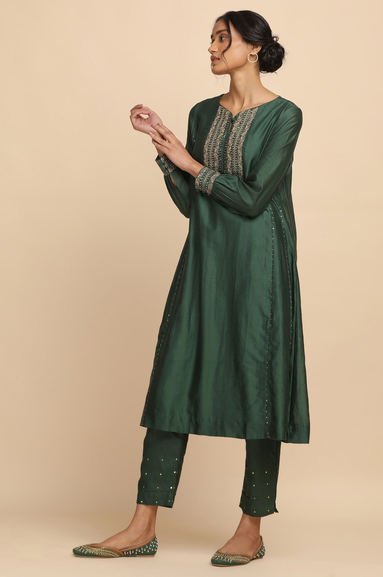 Dark Green Cotton Silk kurta