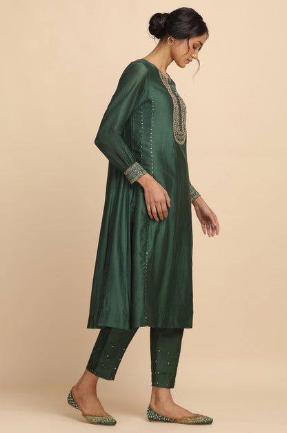 Dark Green Cotton Silk kurta