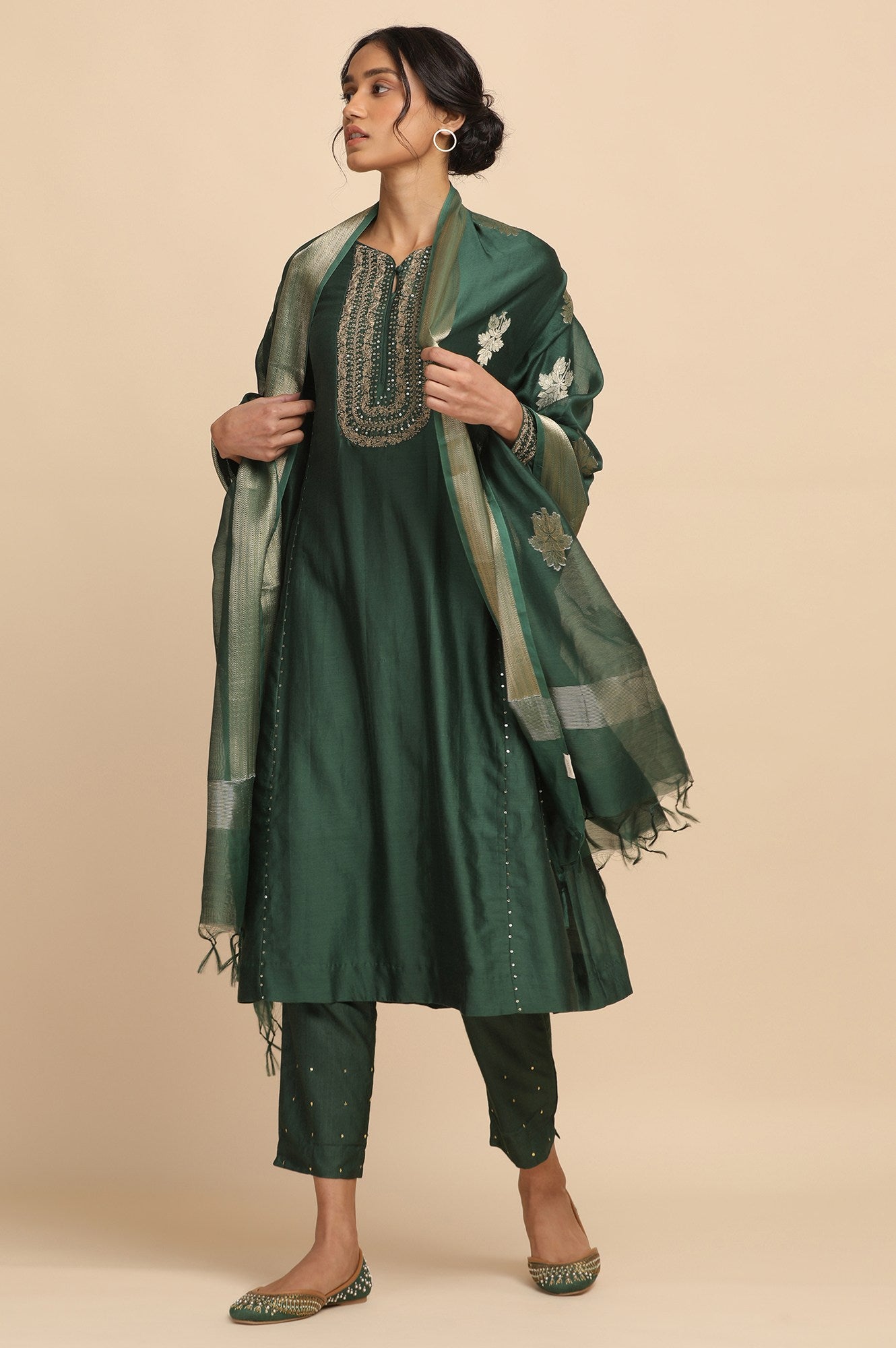 Dark Green Cotton Silk kurta