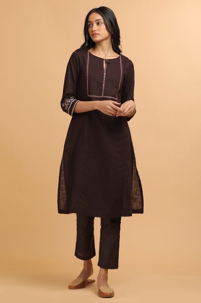 Dark Wine Solid Cotton Slub kurta