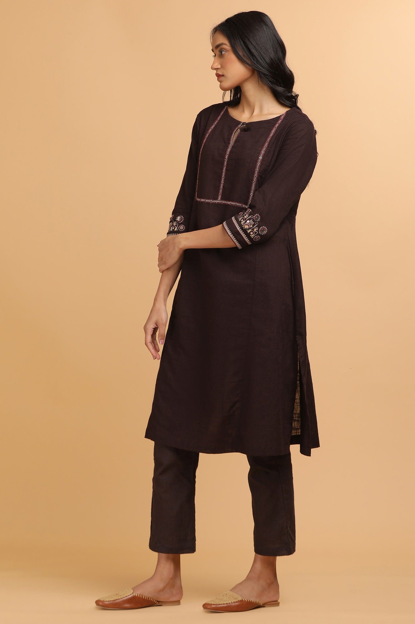 Dark Wine Solid Cotton Slub kurta