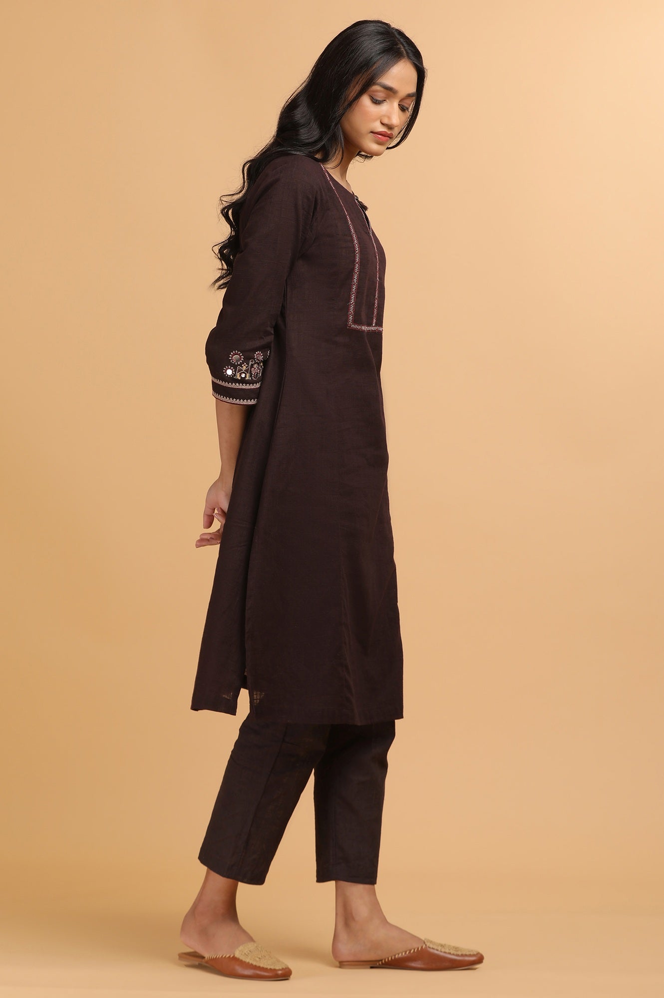 Dark Wine Solid Cotton Slub kurta