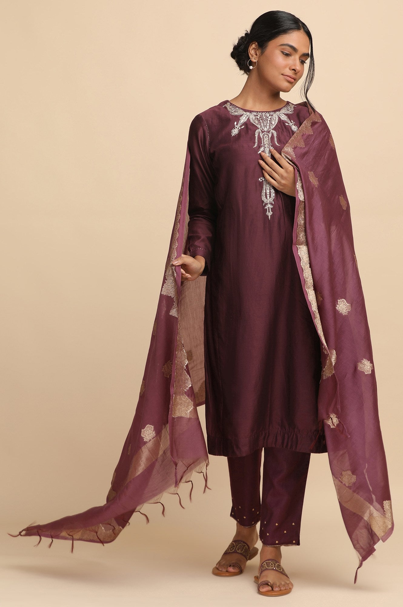 Dark Purple kurta in Cotton Silk