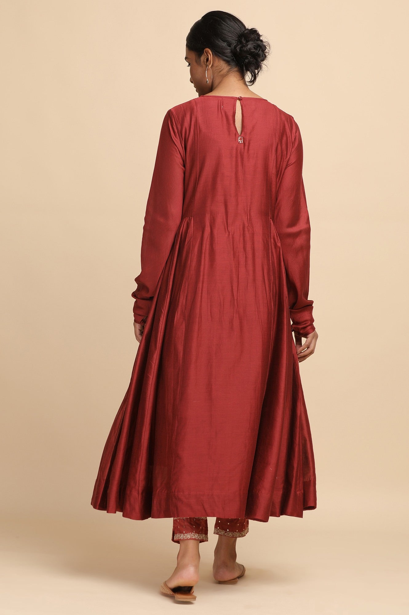 Red Flared Cotton Silk kurta