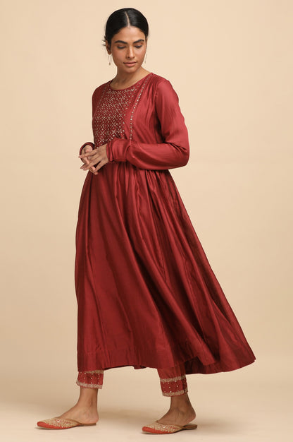 Red Flared Cotton Silk kurta