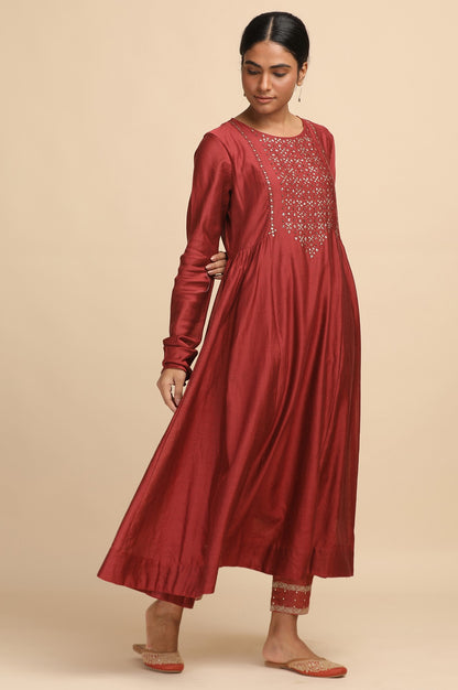 Red Flared Cotton Silk kurta