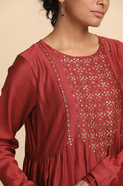 Red Flared Cotton Silk kurta