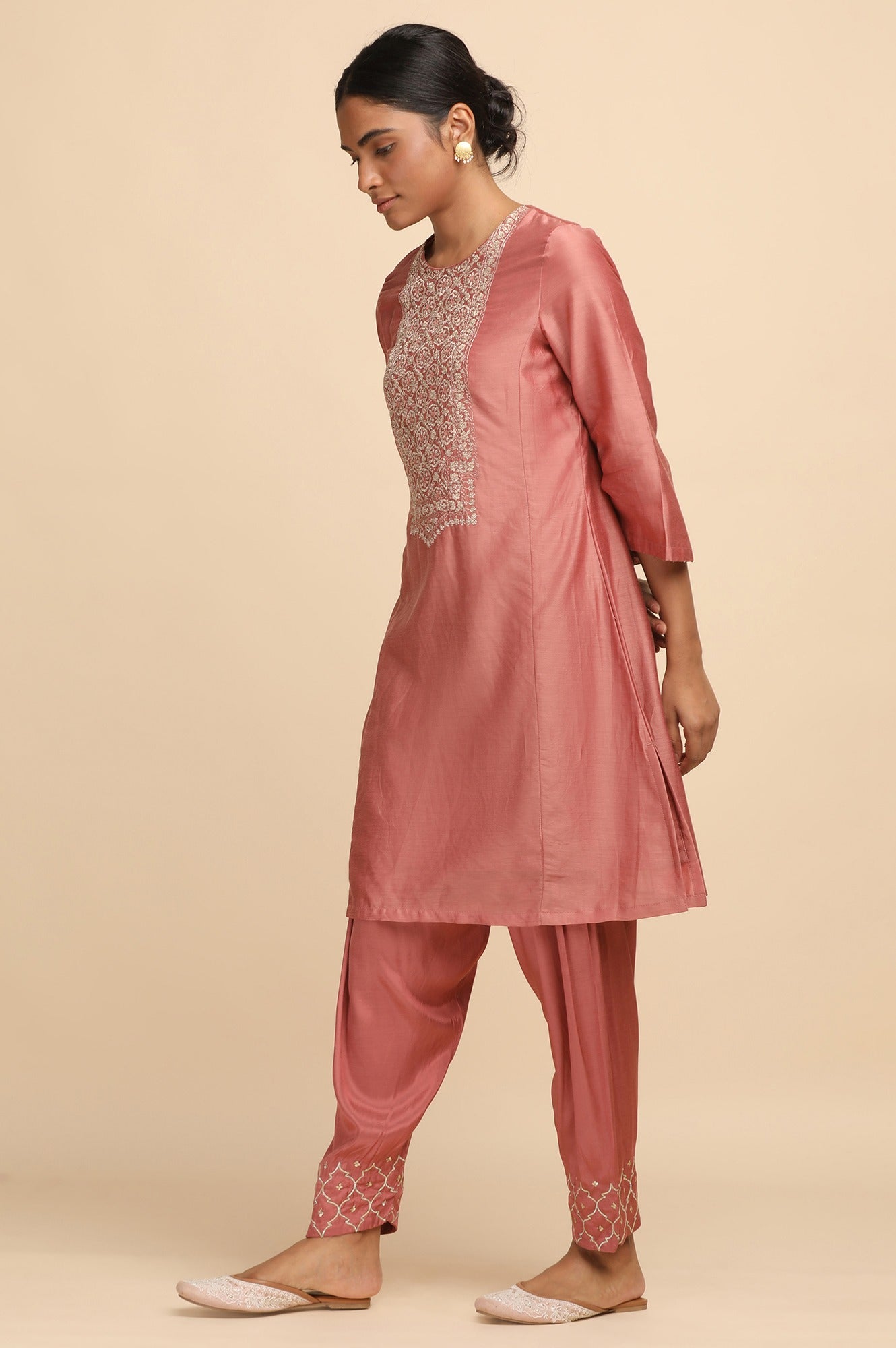 Dusty Pink Cotton Silk Short kurta