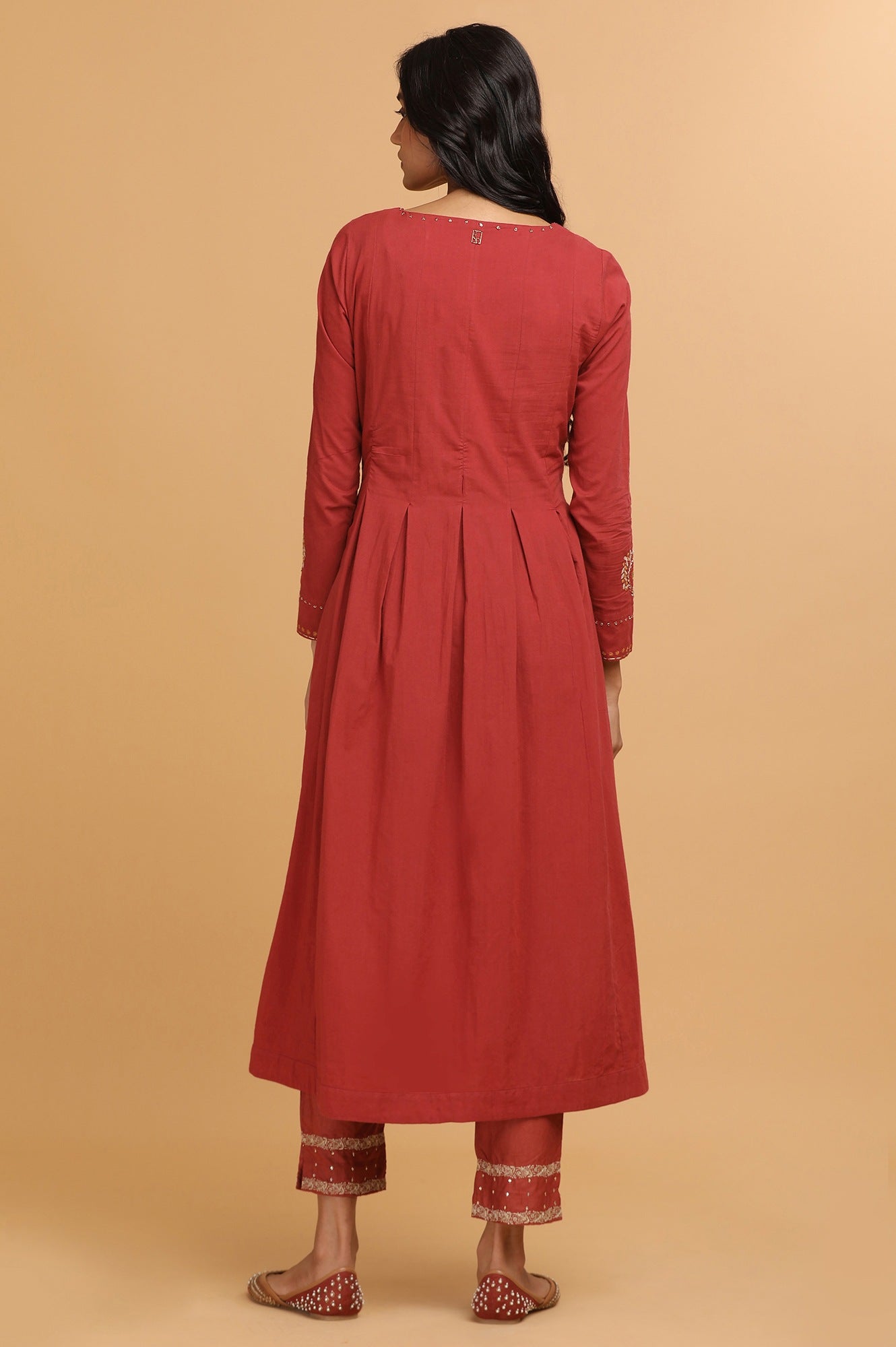 Red Longline Pleated Voile kurta