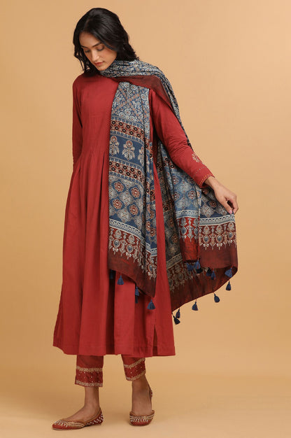 Red Longline Pleated Voile kurta