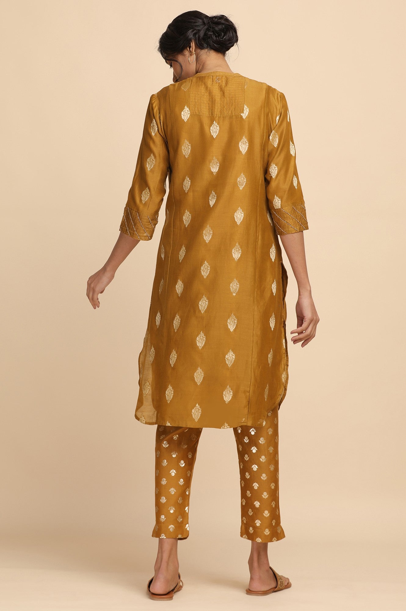 Mustard Cotton Silk Jacquard kurta