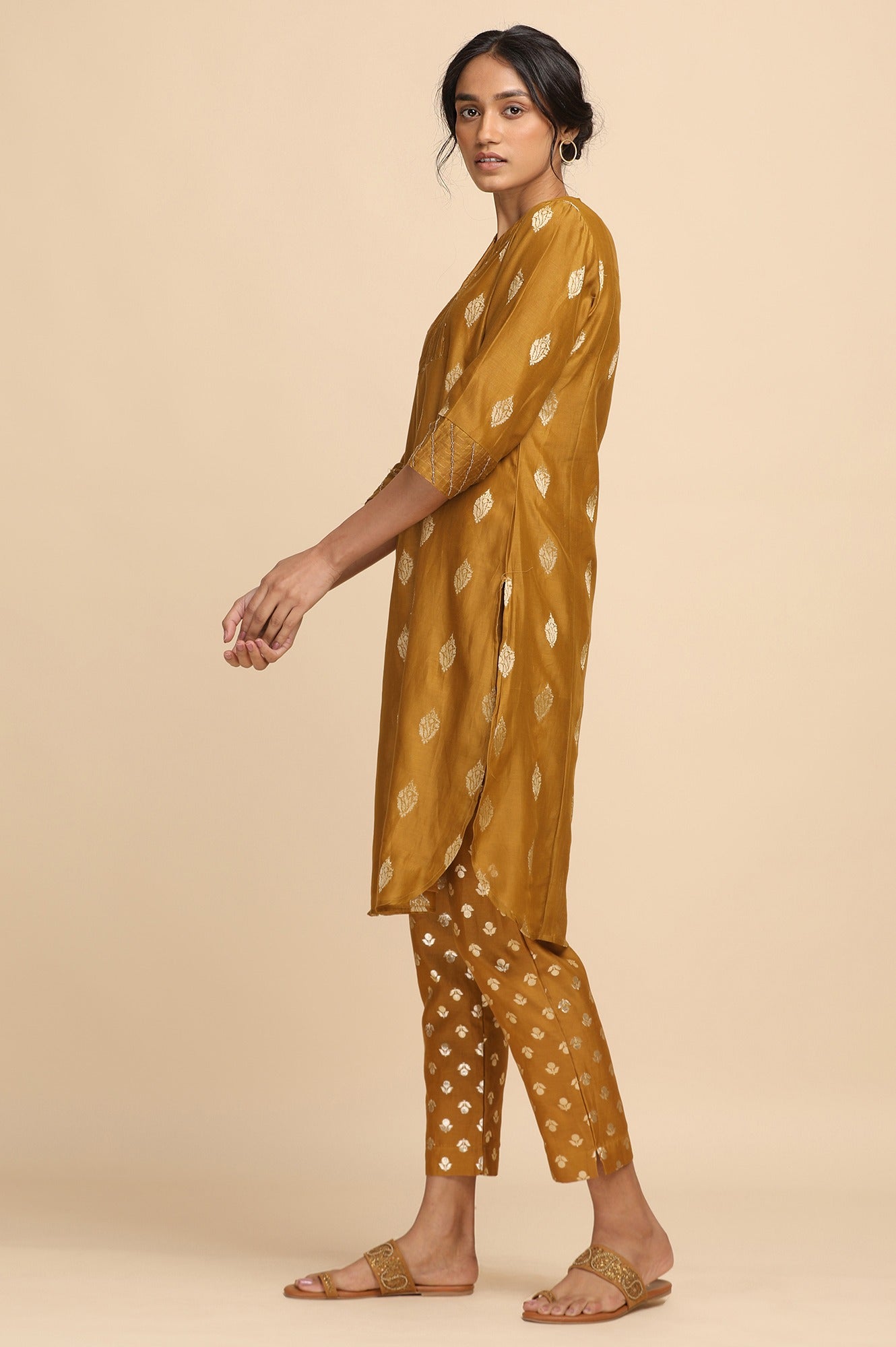 Mustard Cotton Silk Jacquard kurta