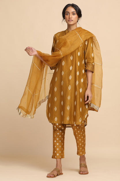 Mustard Cotton Silk Jacquard kurta