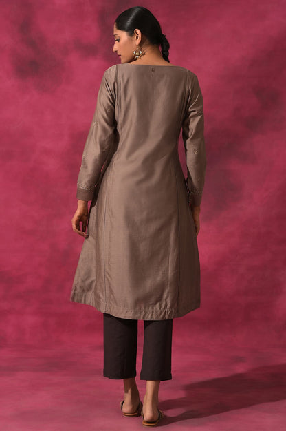 Grey V-Neck Cotton Silk kurta