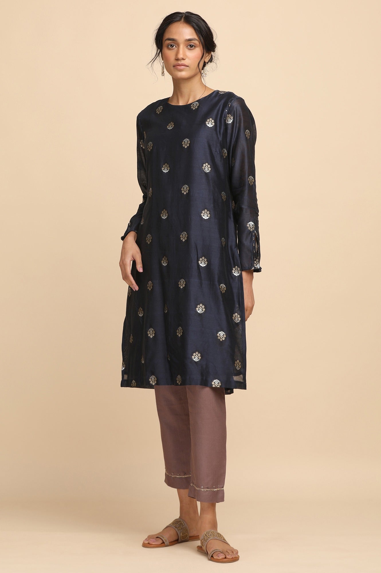 Blue and Gold Cotton Silk Jacquard kurta