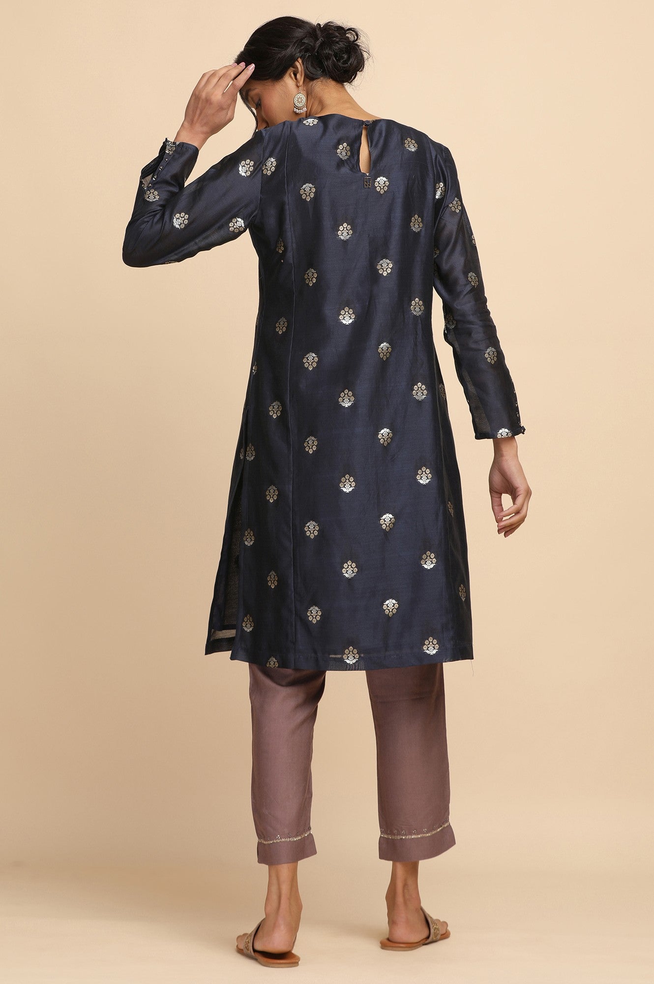 Blue and Gold Cotton Silk Jacquard kurta