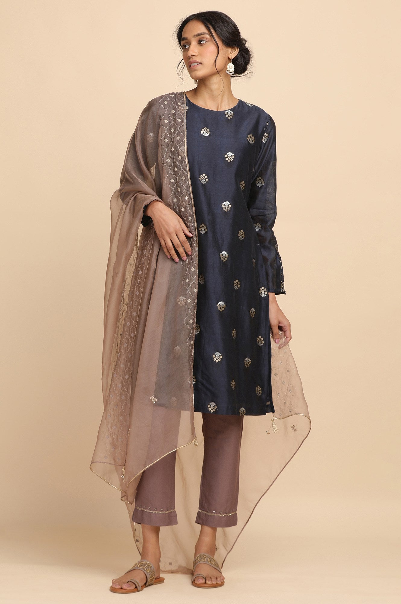 Blue and Gold Cotton Silk Jacquard kurta