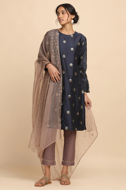 Blue and Gold Cotton Silk Jacquard kurta