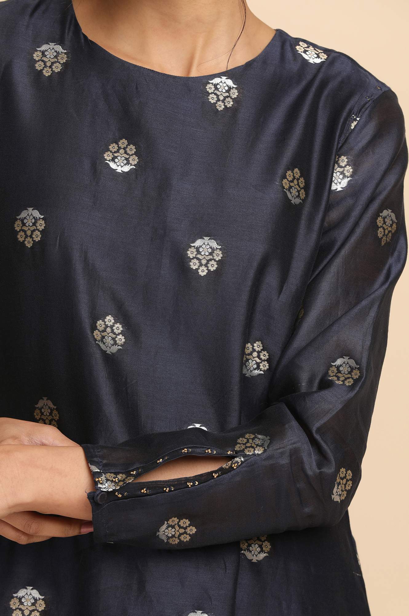 Blue and Gold Cotton Silk Jacquard kurta