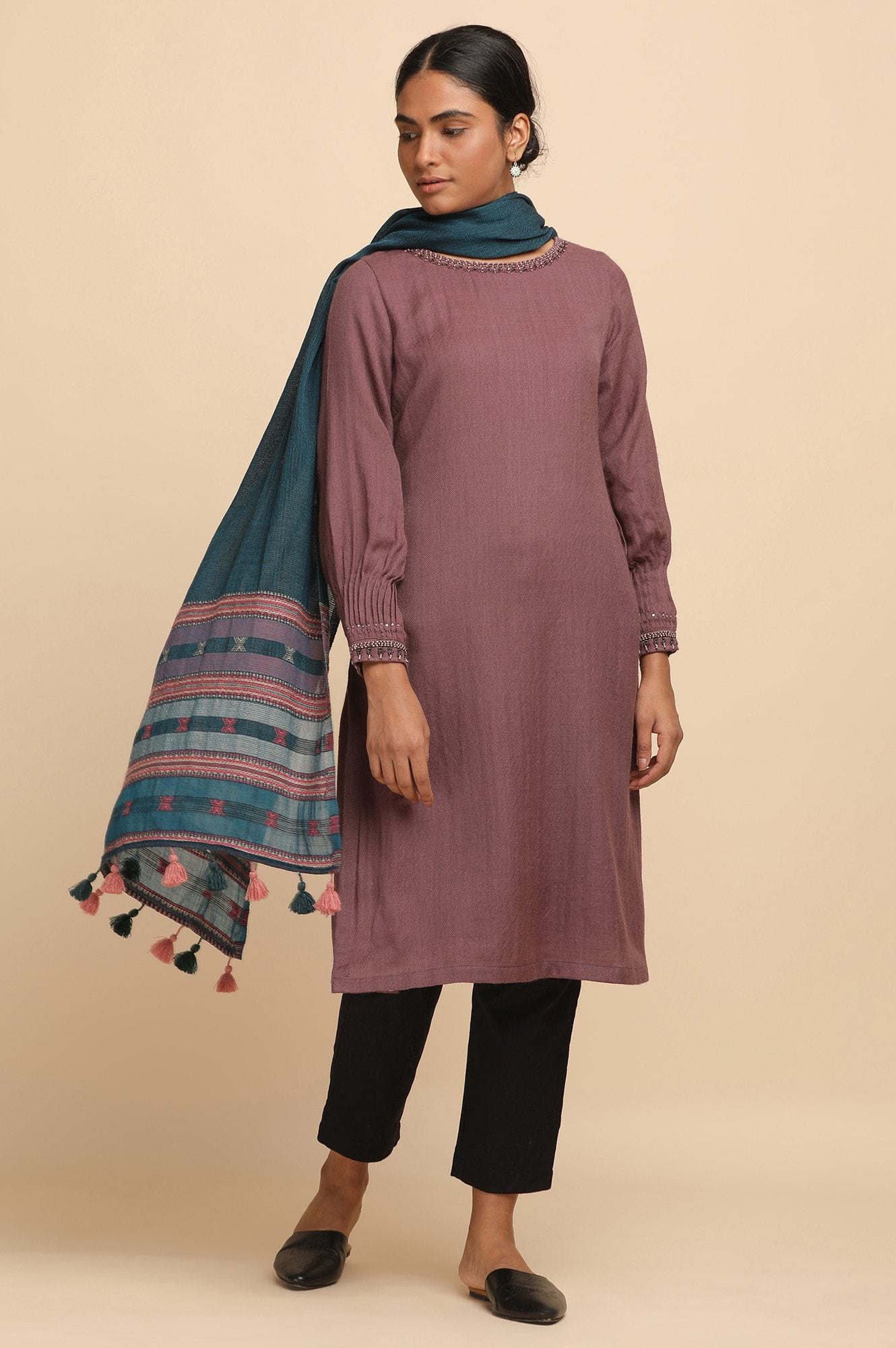 Lilac Woollen Solid kurta