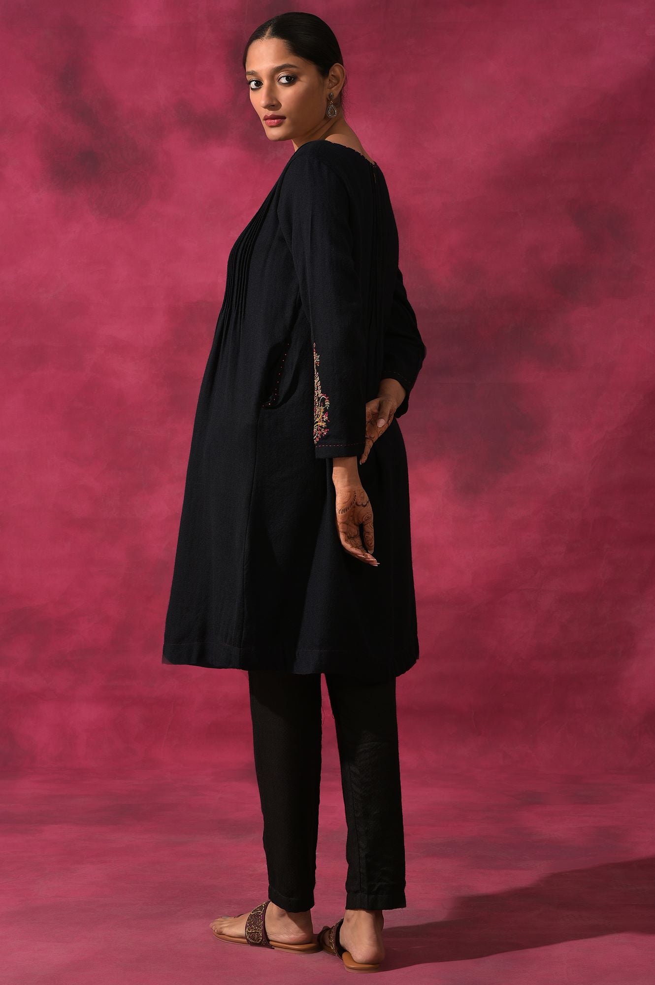 Black Pleated Woollen Dress