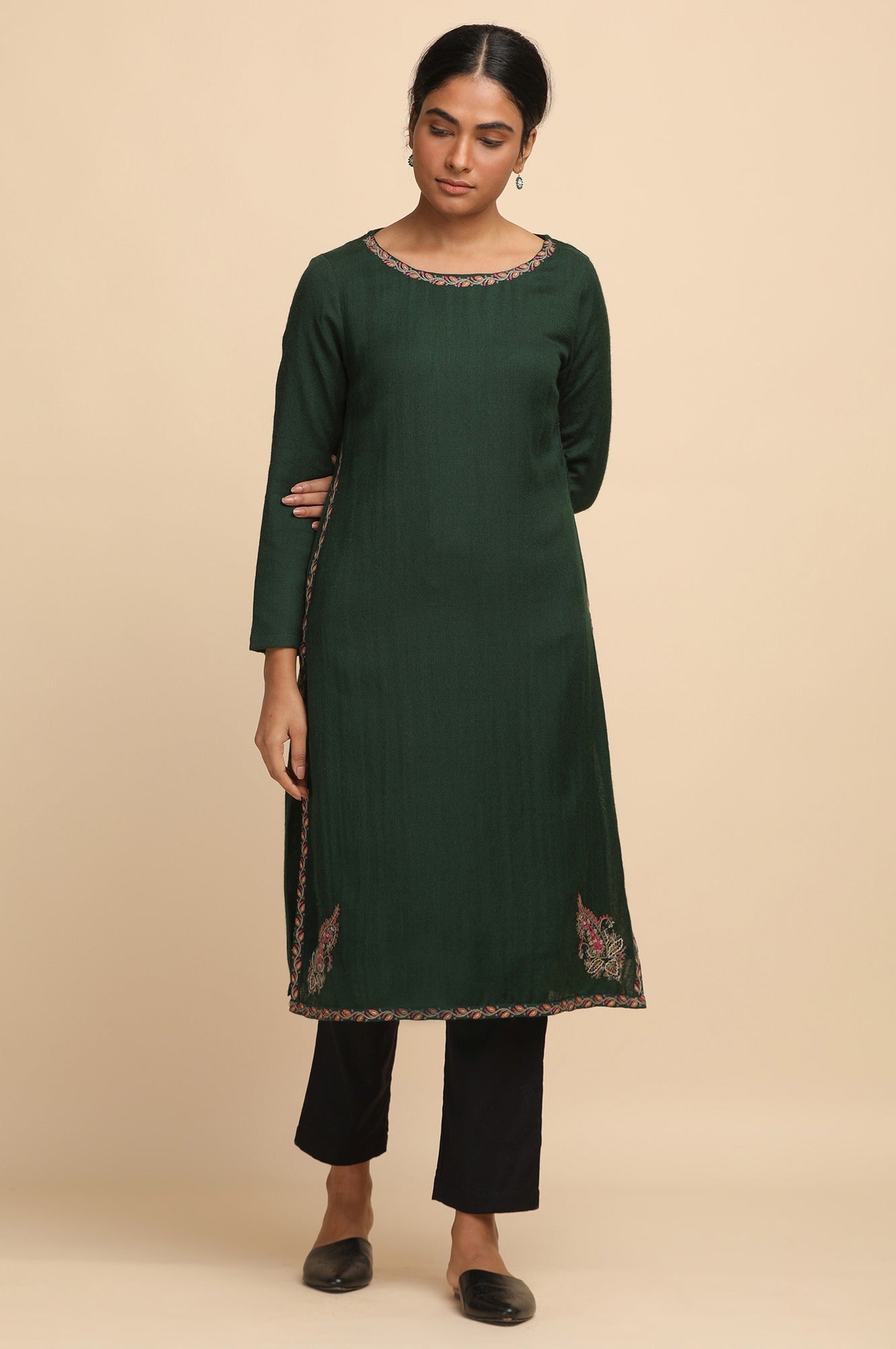 Green Woollen Embroidered kurta