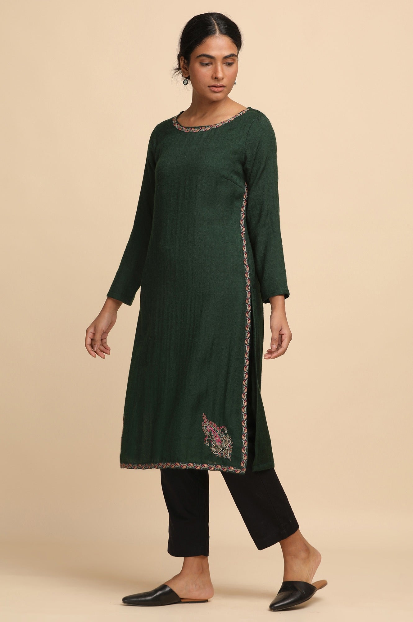 Green Woollen Embroidered kurta