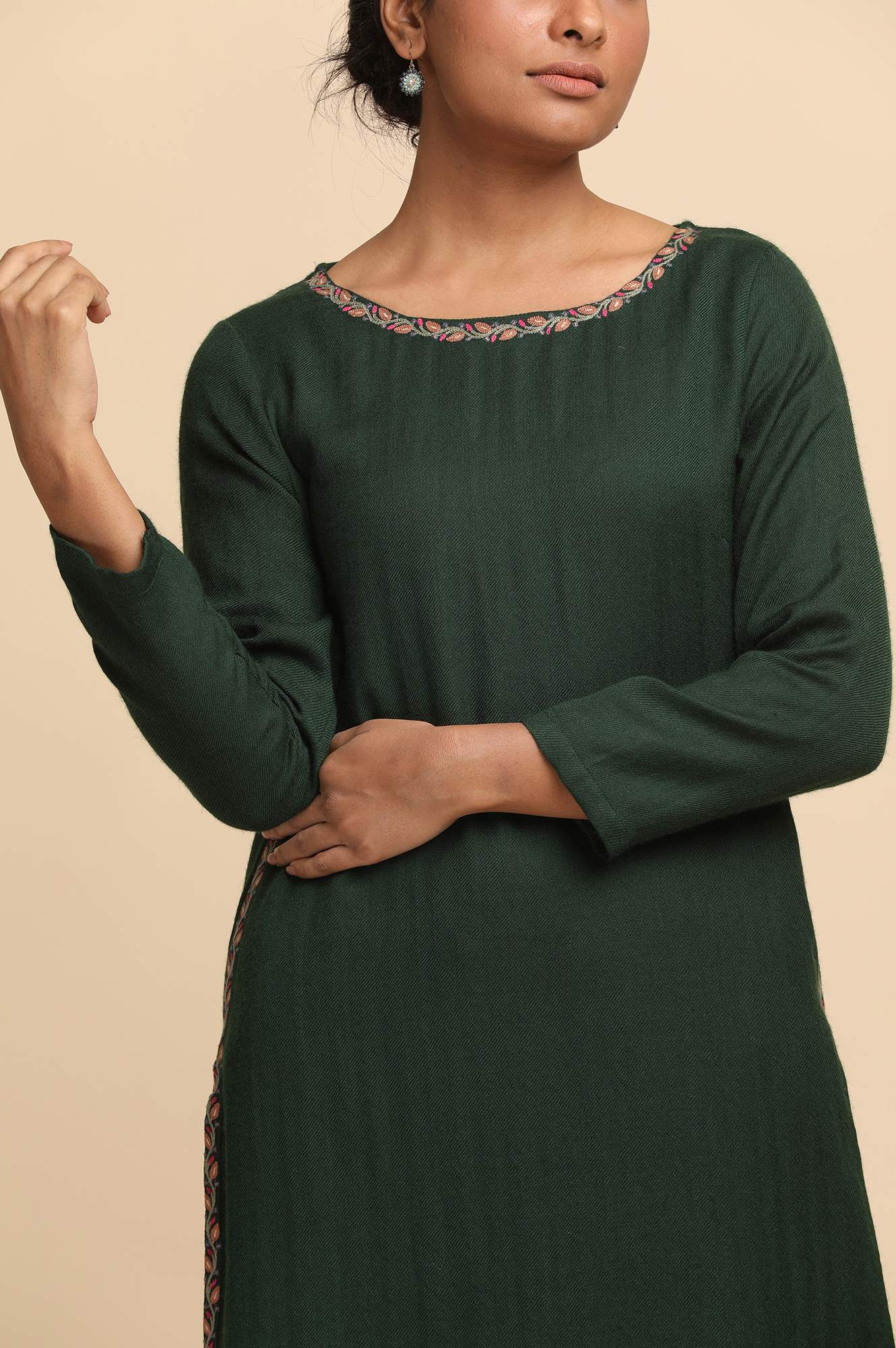 Green Woollen Embroidered kurta