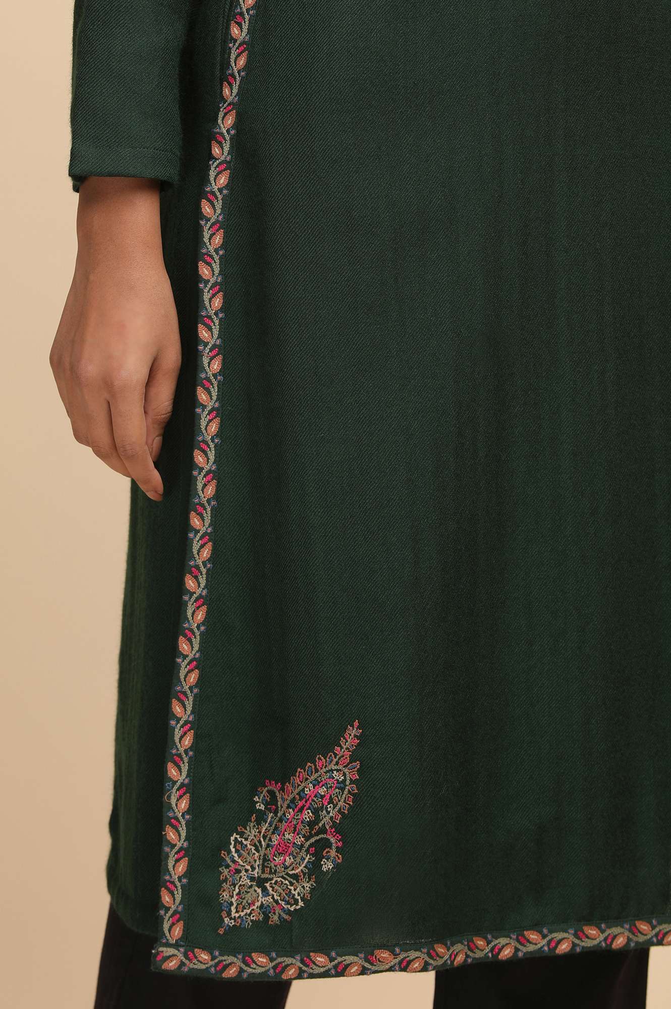 Green Woollen Embroidered kurta