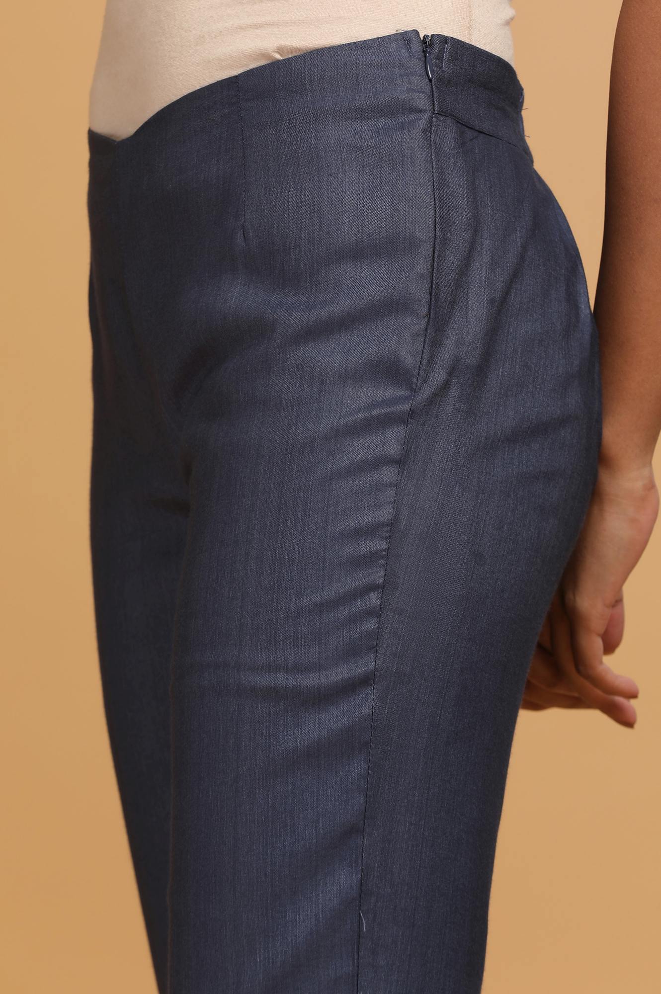 Blue Solid Slim Pants