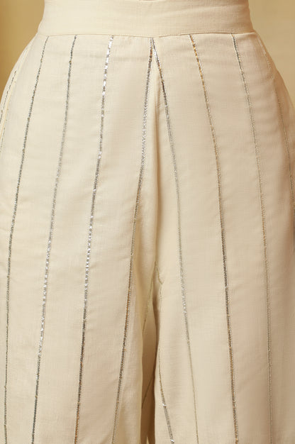 Ecru Solid Parallel Pants