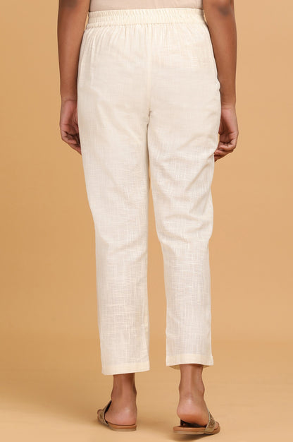 Ecru Solid Straight Pants