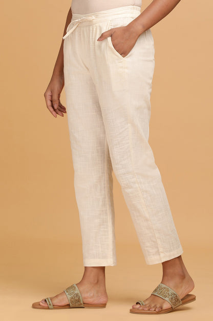 Ecru Solid Straight Pants