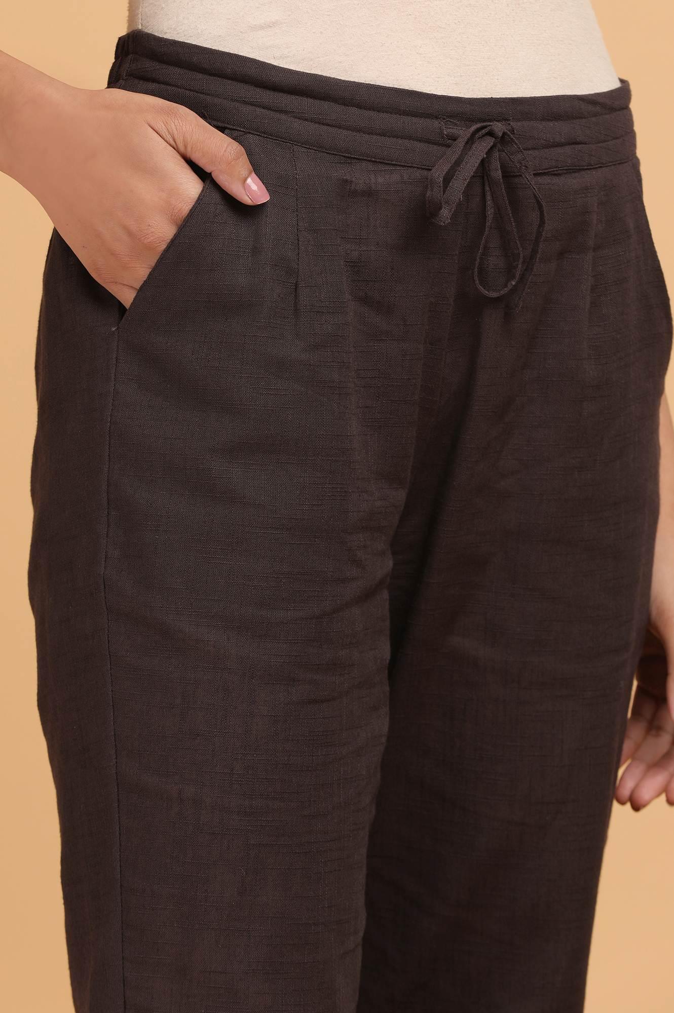 Folksong By W Dark Brown Solid Straight Pants - wforwoman