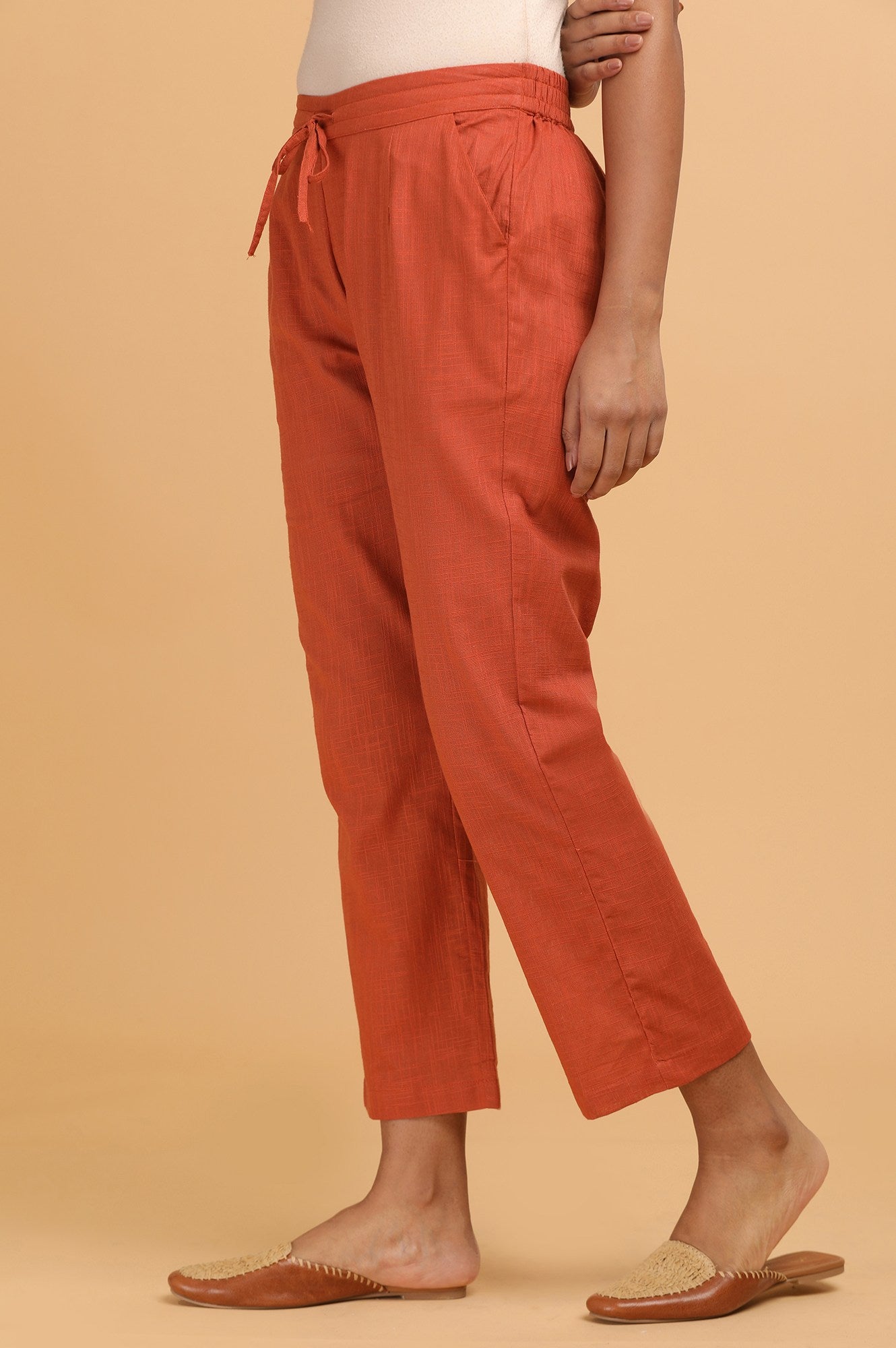 Rust Solid Straight Pants