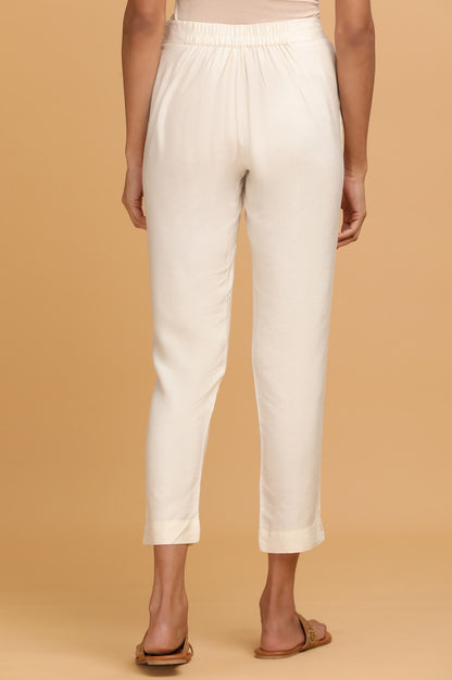 Ecru Solid Slim Pants