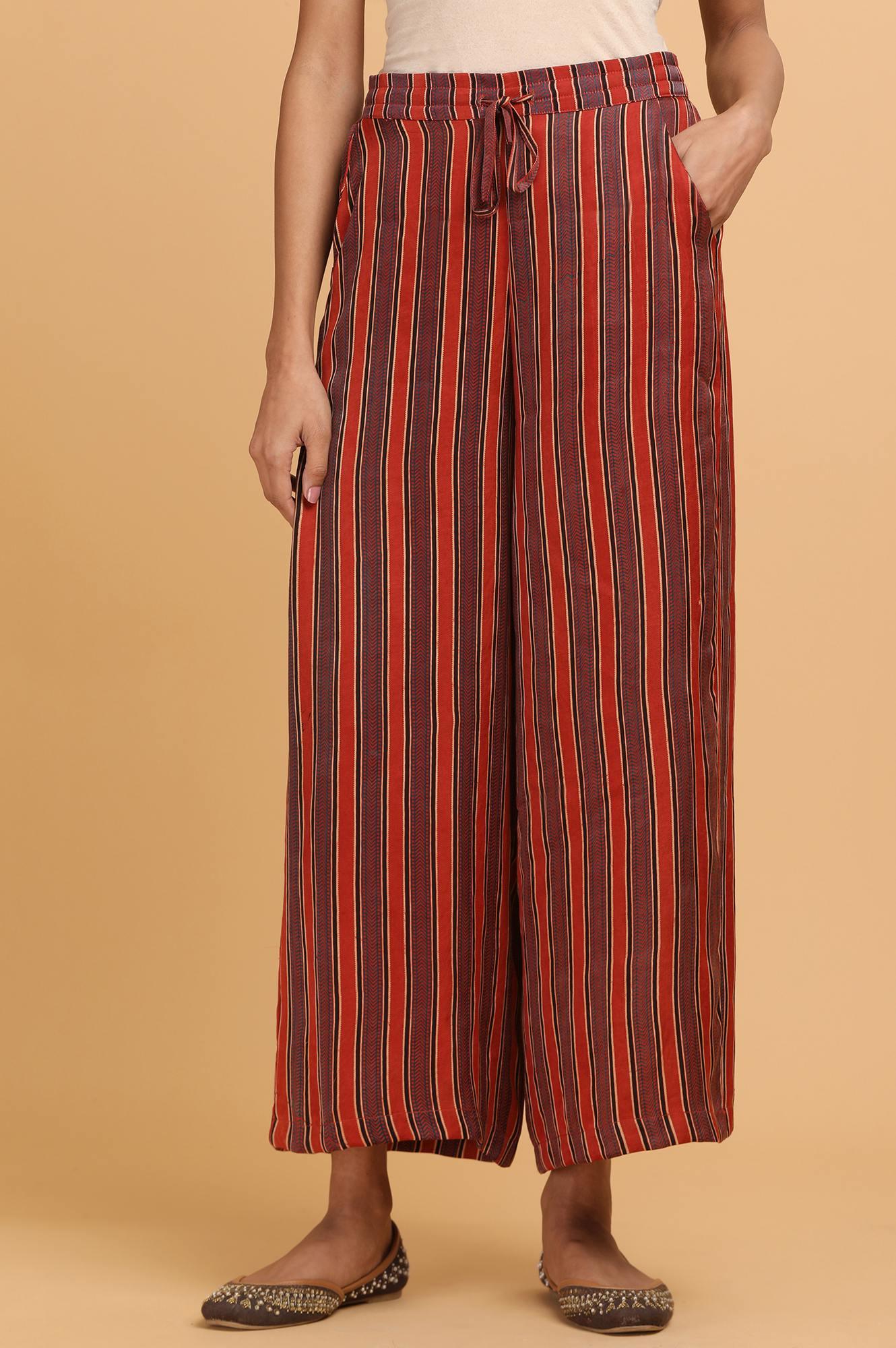 Stripe Ajrakh Print Parallel Pants - wforwoman