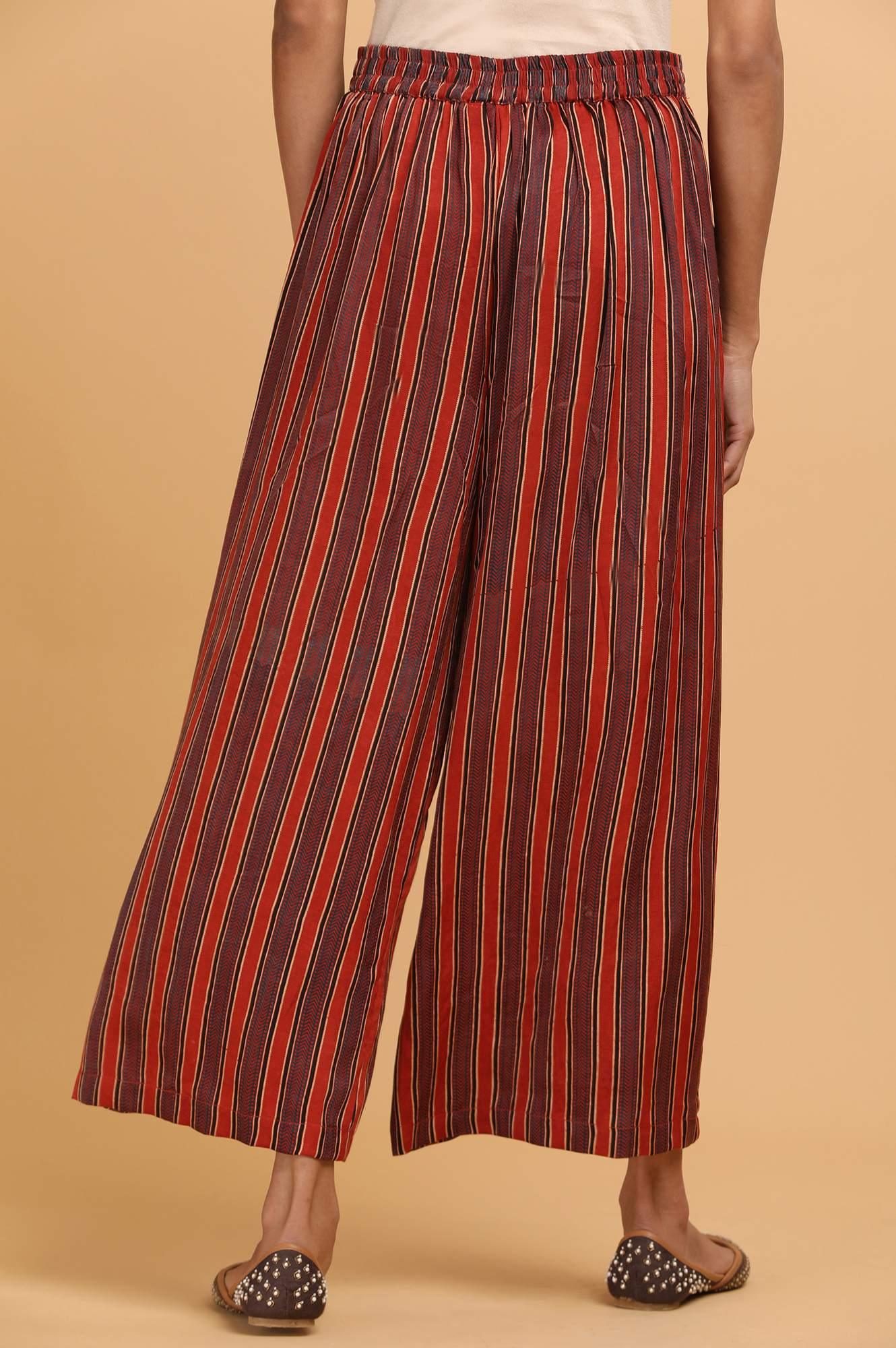 Stripe Ajrakh Print Parallel Pants - wforwoman