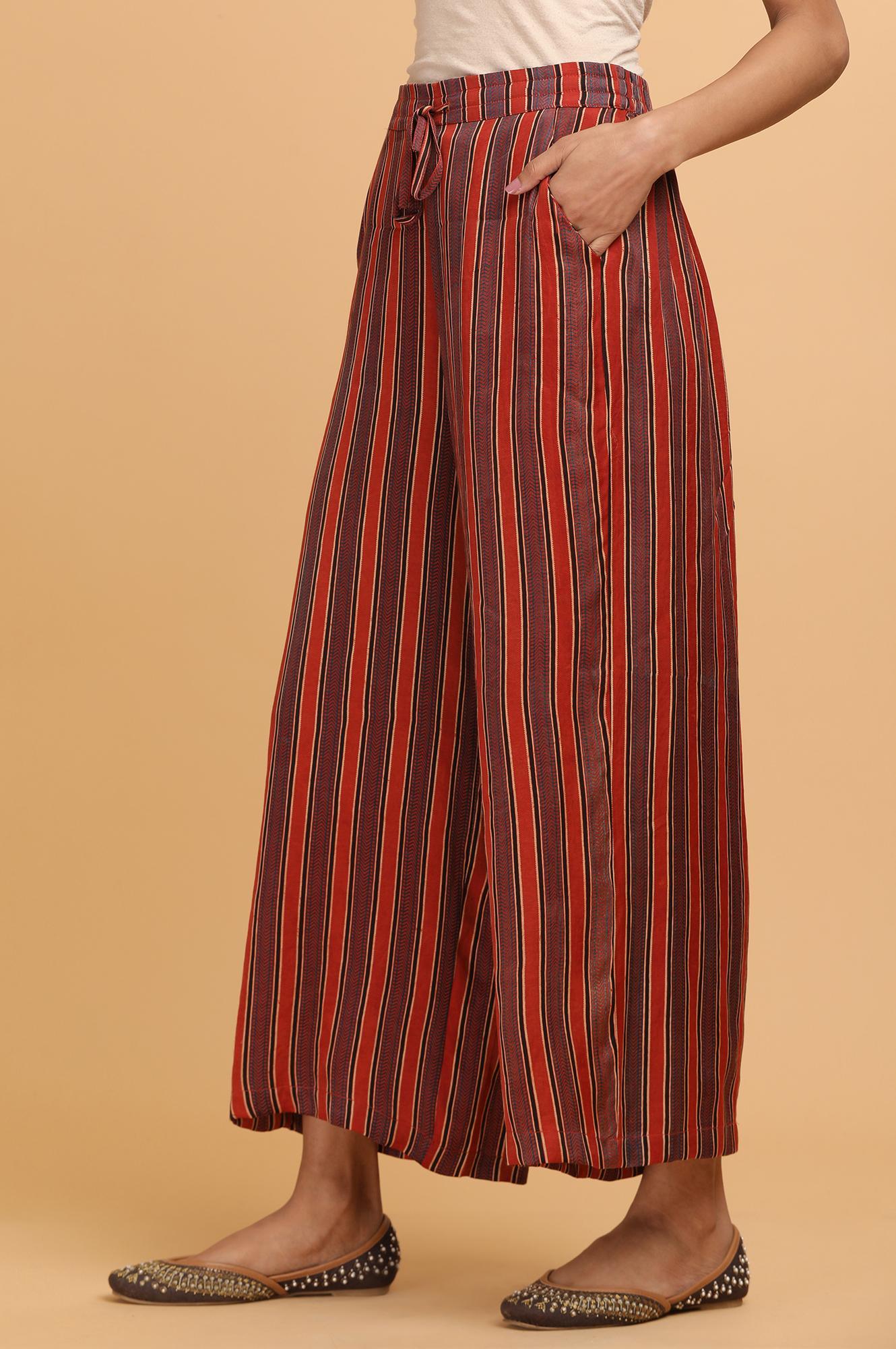 Stripe Ajrakh Print Parallel Pants - wforwoman