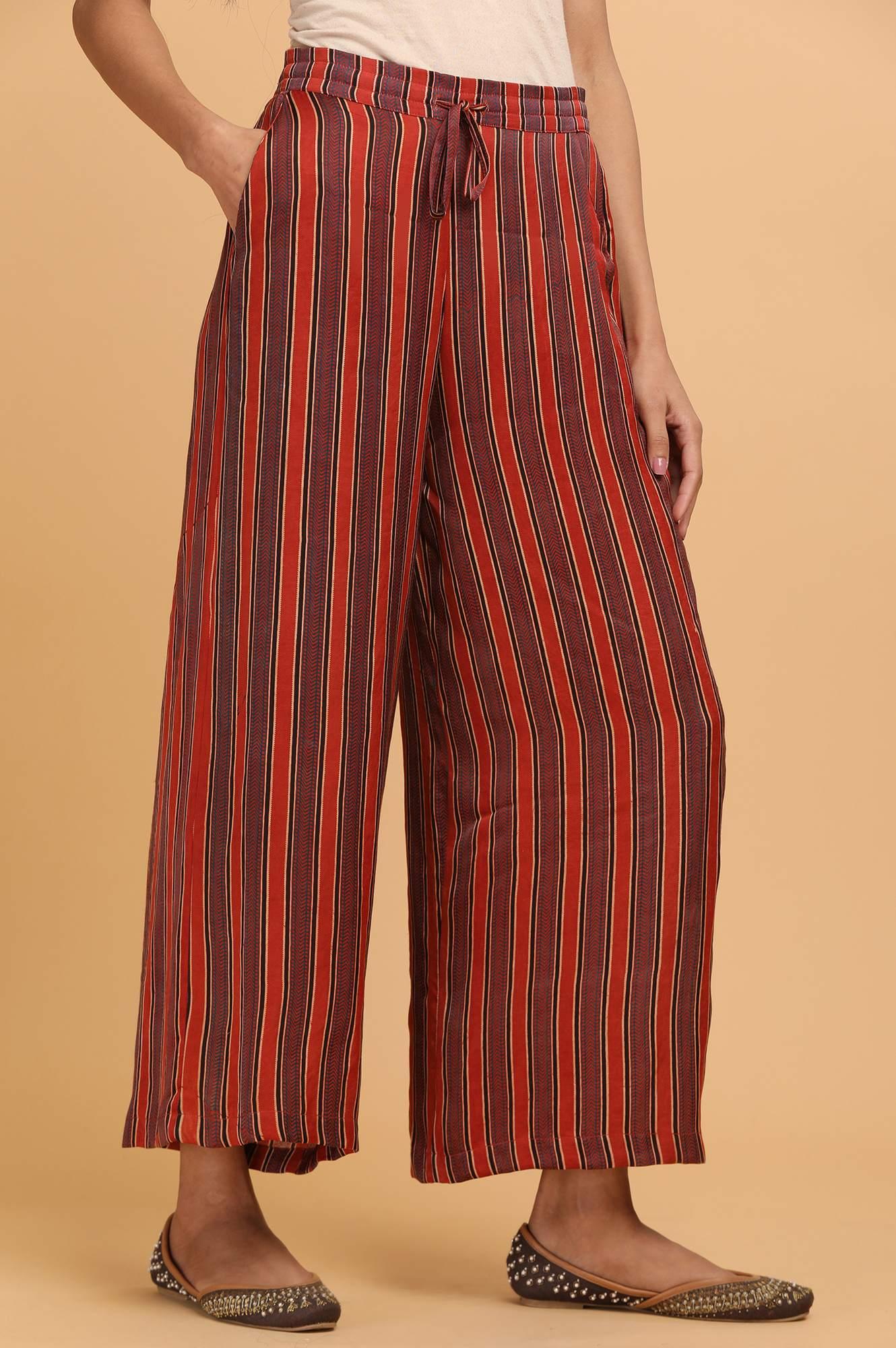 Stripe Ajrakh Print Parallel Pants - wforwoman