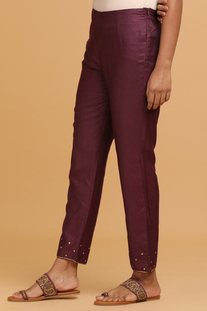 Wine Solid Slim Pants