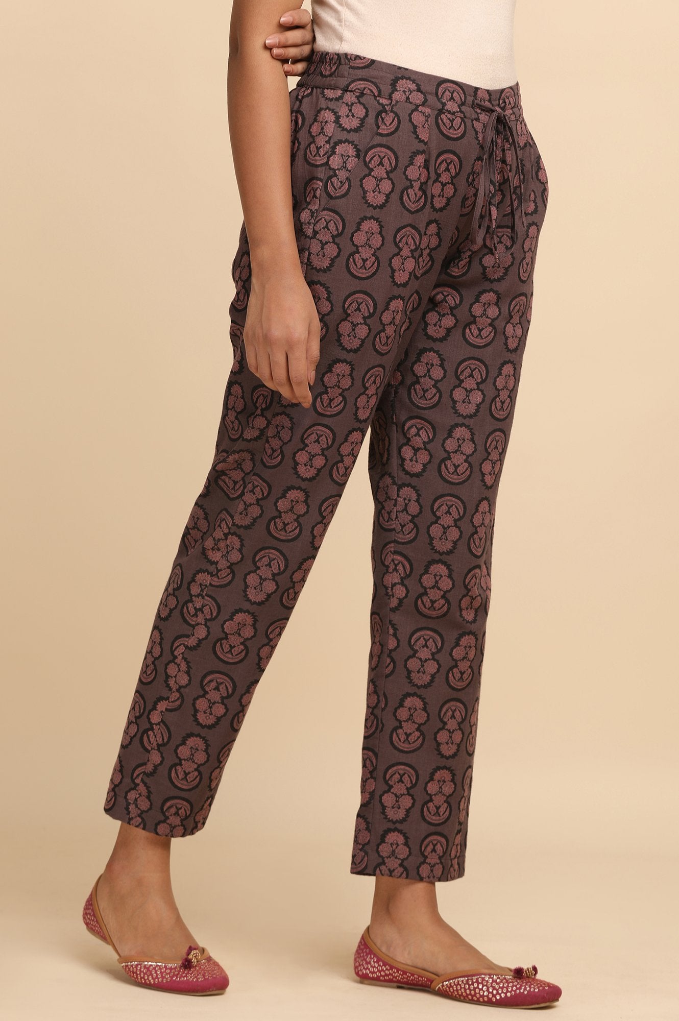 Folksong By W Lilac Hand Block Printed Straight Pants