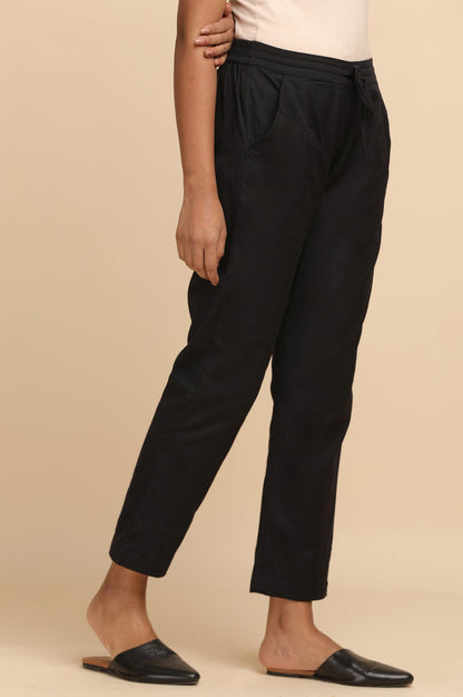 Black Solid Straight Pants