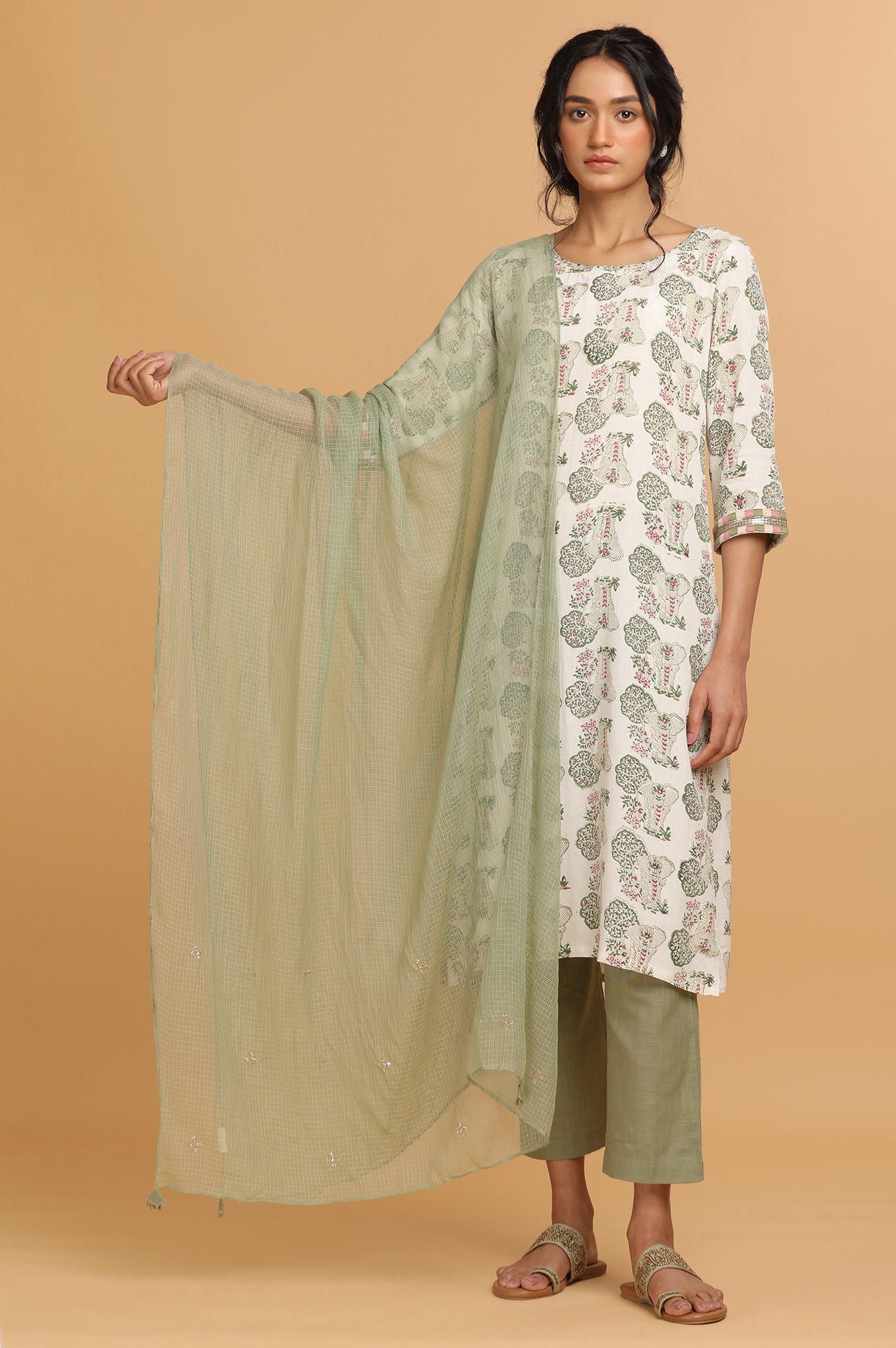 Light Green Kota Textured Drape - wforwoman